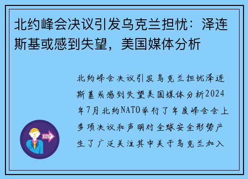 北约峰会决议引发乌克兰担忧：泽连斯基或感到失望，美国媒体分析
