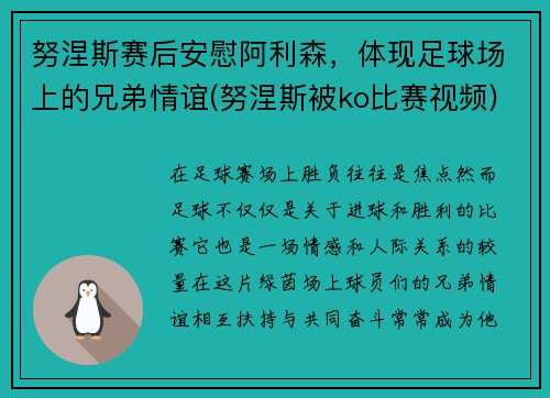 努涅斯赛后安慰阿利森，体现足球场上的兄弟情谊(努涅斯被ko比赛视频)