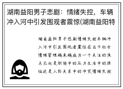 湖南益阳男子悲剧：情绪失控，车辆冲入河中引发围观者震惊(湖南益阳特大车祸)